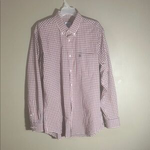 Men's Red and White Plaid Button-Down Shirt